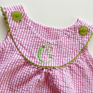 “C” Monogram Seersucker Pink and Green Dress